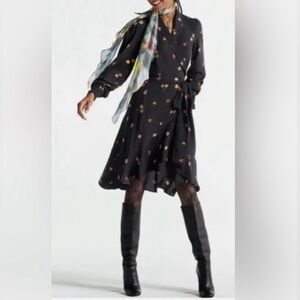 Cabi Divine Wrap Dress Black Floral Print Size Medium